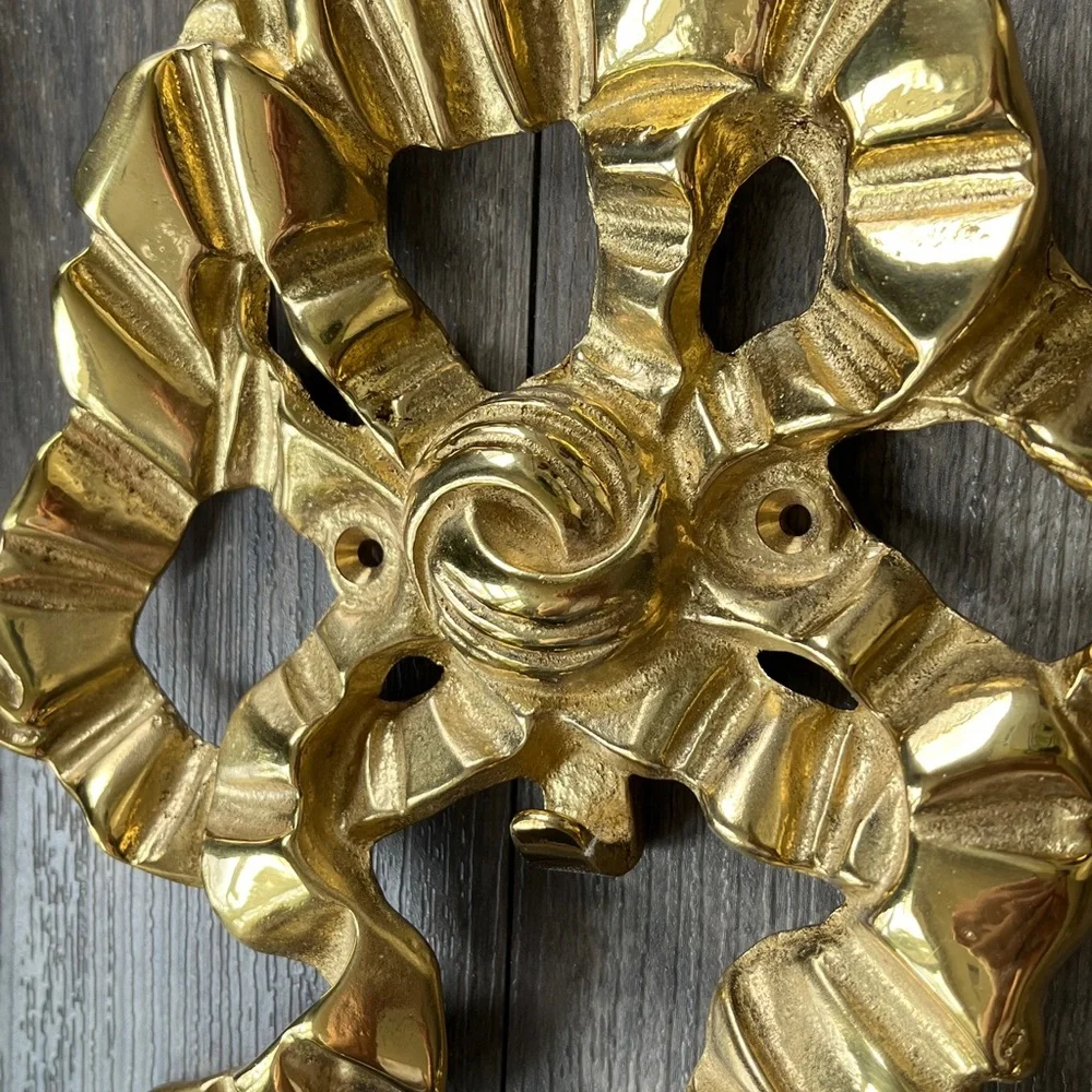 Vintage The Bombay Company Solid Brass Ribbon Bow Wall Hook Hanger
